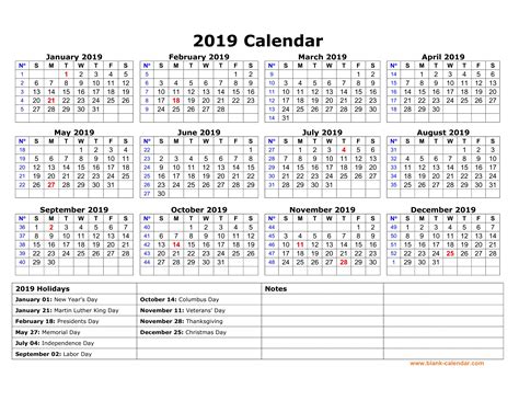 2019 Yearly Calendar With Holidays Printable Us Edition Qualads