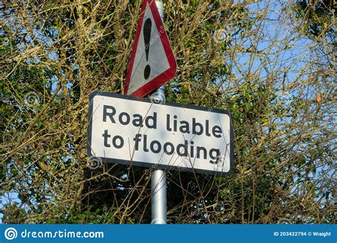 Road Liable To Flooding Warning Sign Stock Photo Image Of Drainage