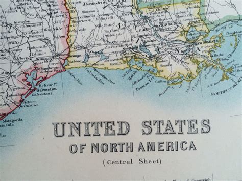 1907 United States Central Original Antique Map Cartography