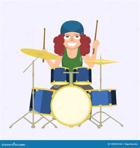 Girl Playing Drums Vector Illustration Stock Vector Illustration Of