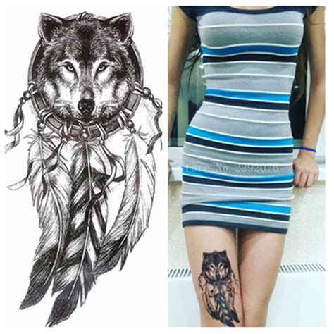 2016 Wolf With Feather Cool Beauty Tattoo Waterproof Hot Temporary