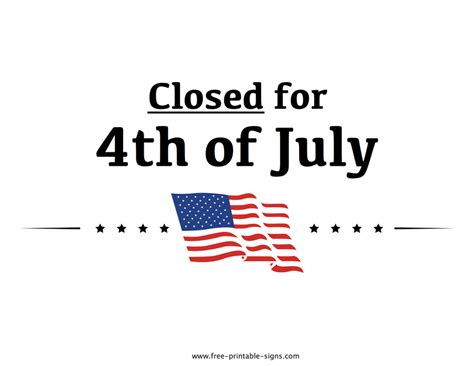 Free Th Of July Closed Sign Template