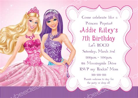 Barbie Princess Popstar Birthday Party Invitations Personalized Prin
