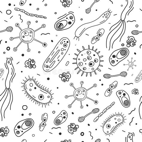 Bacteria Germs Hand Drawn Doodle Seamless Pattern With Microorganism