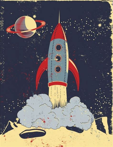 Retro Rocket Illustration Retro Rocket Space Art Space Illustration