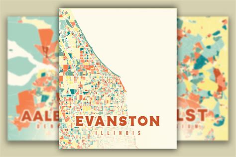 Evanston Illinois Colorful Map Graphic By Poster Boutique · Creative