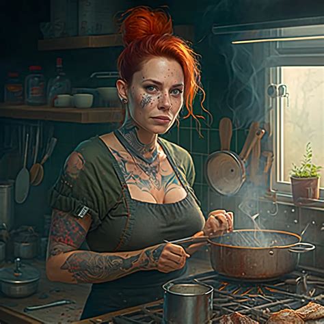 Prompt Red Haired Housewife Cooking Dinner Download Script For AI Prompti Ai