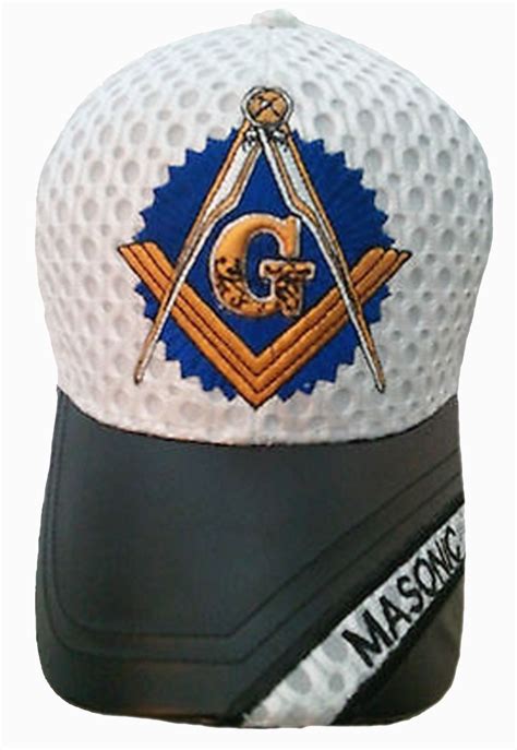 White And Black Mason Baseball Cap Leather Masonic Emblem Hat For
