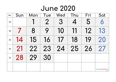 2020 June Free Printable Calendar Free Premium