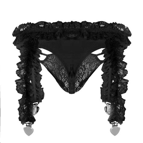 Mens Lingerie Set Ruffled Sissy Panties Lace G String Underwear With Garter Belt Ebay