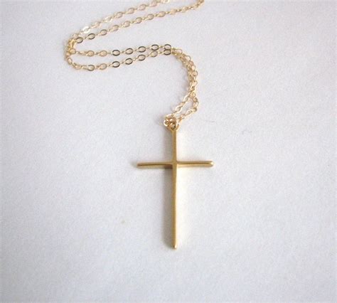 Simple Skinny Gold Cross Necklace K Gold Fill Chain Etsy Cross