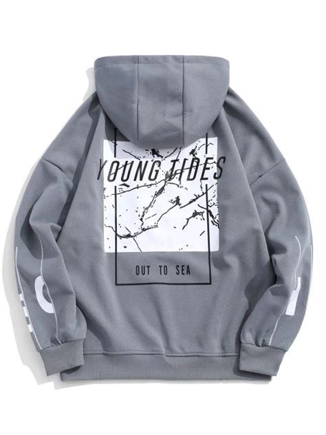 Young Tides Letter Graphic Disty Print Drop Shoulder Hoodie Hoodies