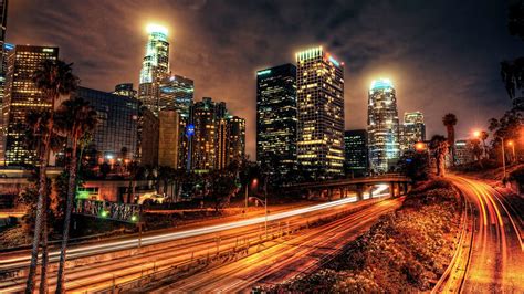 Late Night Highway Through Los Angeles Hdr Wallpaper