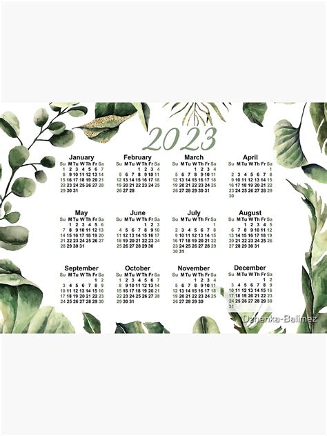 Year Calendar 2023 Yearly Calendar Botanical Wall Calendar 2023