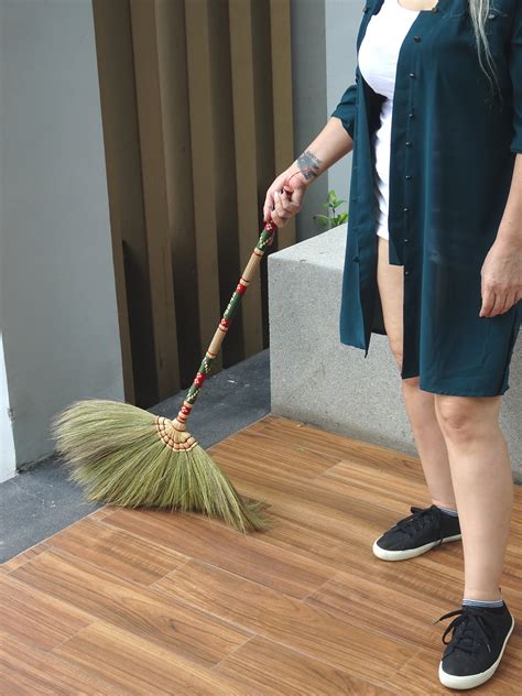 Handmade Thai Asian Broom Natural Wood Broomstick For Sweeping Oriental