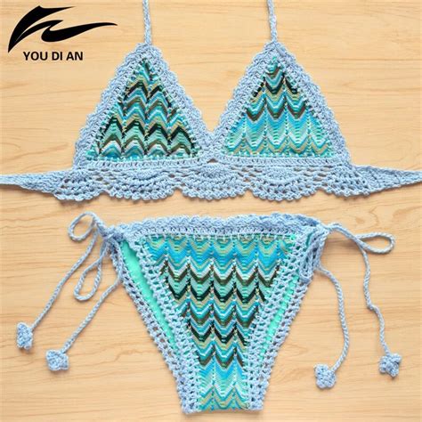 buy 2019 summer new crochet bikini sexy handmade knitted bikinis biquini women