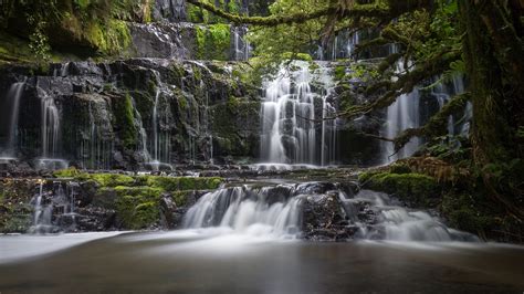 Photos New Zealand Purakaunui Falls Nature Waterfalls Moss 3840x2160