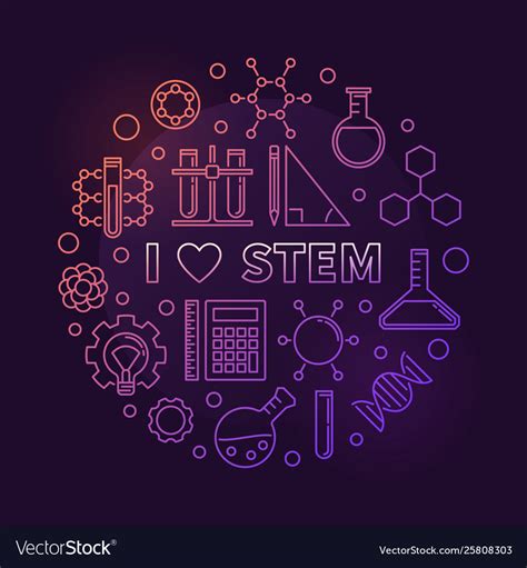 I Love Stem Colored Circular Outline Royalty Free Vector