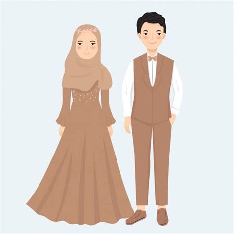 Muslim Couple In Formal Dress Illustration Bride And Groom Cartoon
