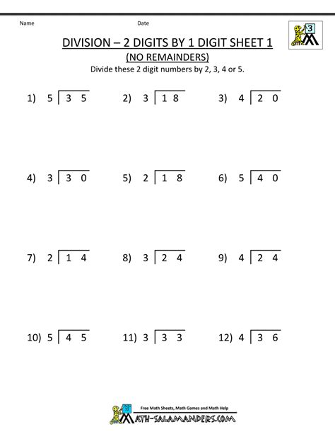 So, 487 ÷ 32 = 15 with a remainder of 7 Division Worksheets 3rd Grade