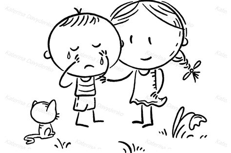 A Little Boy Crying And A Girl Comforting Him 274386 Illustrations