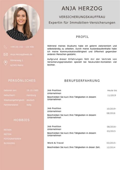 Tipps zum aufbau und zum inhalt! Bewerbungsvorlage Premium Coral für viel Berufserfahrung ...