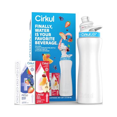Cirkul 22oz White Stainless Steel Water Bottle Starter Kit With Blue