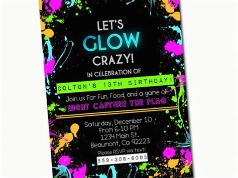 Black Light Birthday Party Invitations Glow Party Invitation Black