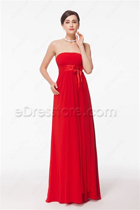 Strapless Red Long Prom Dresses Empire Waist Edresstore