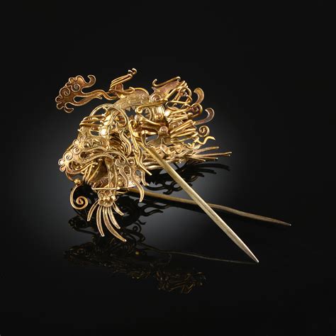 A Pair Of Chinese Hair Pins 20th Century Each A Highly Stylized