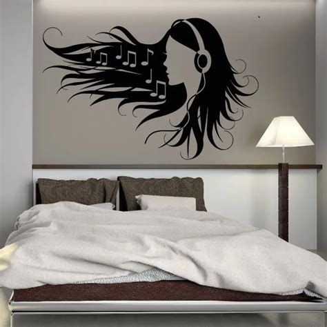 Vinyl Wall Stickers Removable Teen Girl In Headphones Music Wall Decal