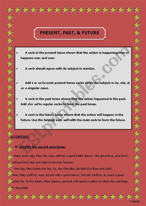 Tenses Present Past Future Rules And Activities Esl Worksheet By