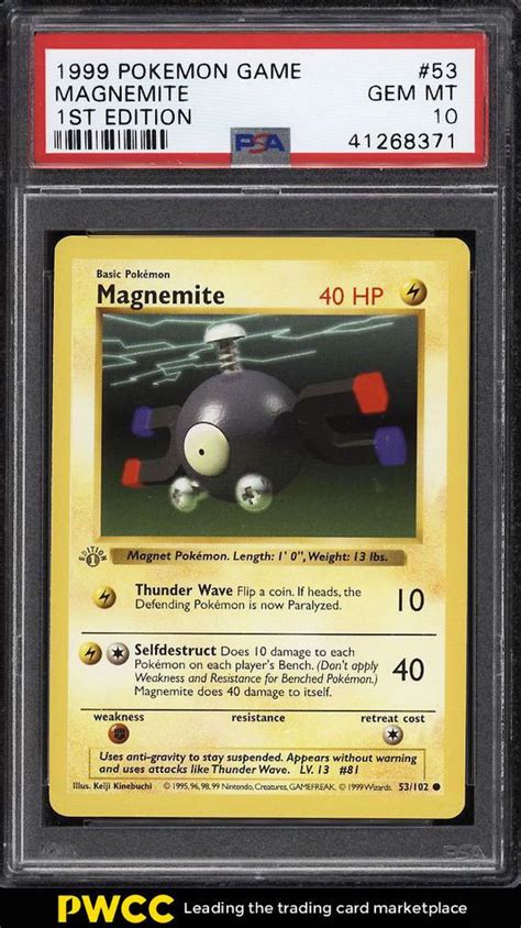 Buy 1st edition pokemon cards and get the best deals at the lowest prices on ebay! 1999 Pokemon Game 1st Edition Magnemite #53 PSA 10 GEM MINT (PWCC) #Pokemon #Cards #collecting ...