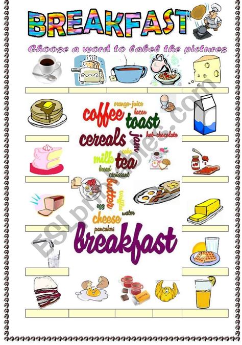 Breakfast Vocabulary Word Mosaic Included Esl Worksheet By Damielle