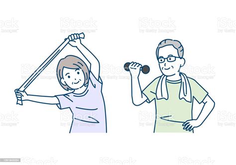 Clip Art Of Elderly Couple Exercising Stock Illustration Download