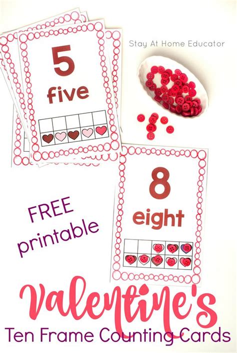 Free Valentines Day Ten Frame Math Counting Cards Kindergarten