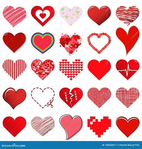 Collection Different Loving Valentine Hearts Stock Vector