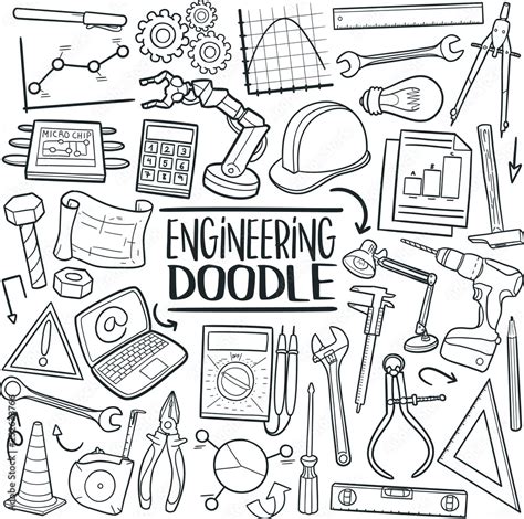 Engineering Traditional Doodle Icons Sketch Hand Made Design Vector