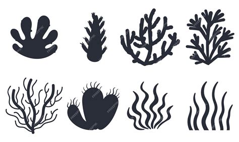 Premium Vector Coral Seaweed Sea Plant Black Silhouette Abstract