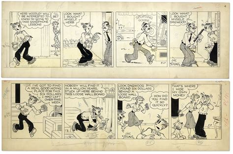 Lot Detail 2 Chic Young Hand Drawn Blondie Comic Strips From 1953