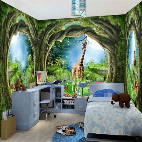 3d Stereo Fantasy Fairy Forest Tree Animal House Theme Murals Wallpaper