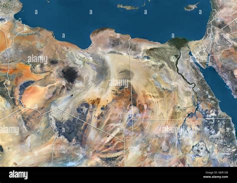 Satellite View Of Libya And Egypt With Country Boundaries This Image