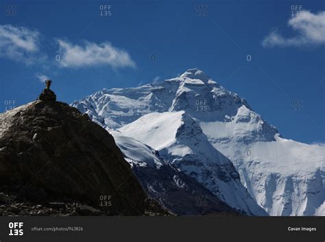 The North Face Of Mount Everest Seen From Rongbuk Monastery Stock Photo
