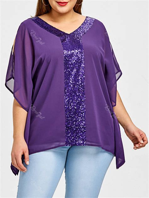 47 Off Plus Size Sequin Chiffon Blouse Rosegal