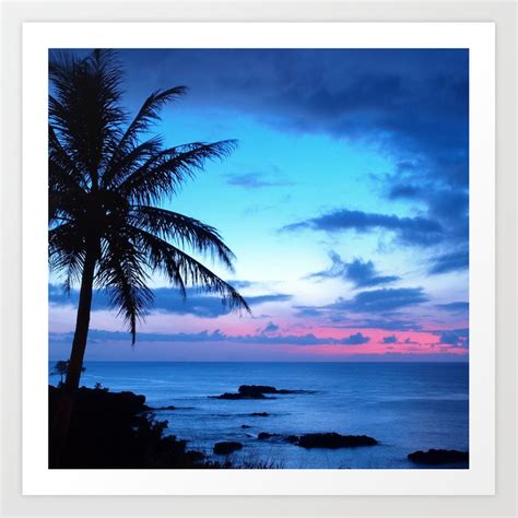 Tropical Island Beach Ocean Pink Blue Sunset Photo Art