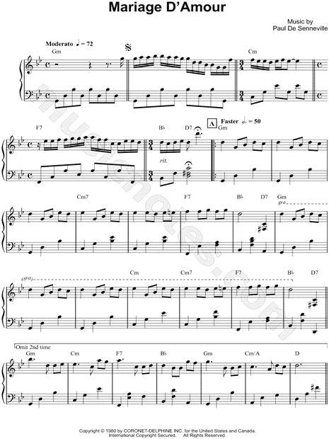 Richard Clayderman Mariage D Amour Sheet Music Piano Solo In G