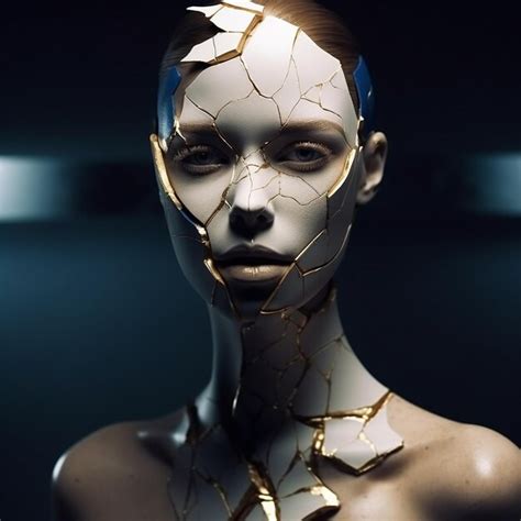 Premium AI Image A Woman With A Broken Face And Broken Glass