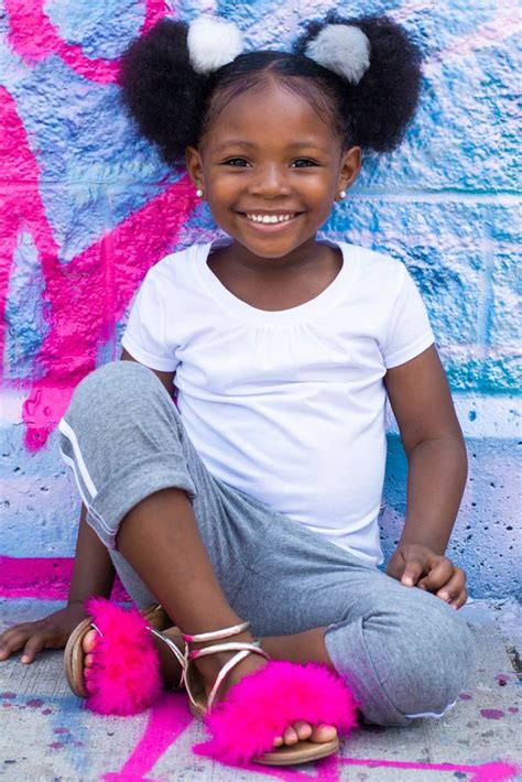 Cute Kids Adorable African American Girl Afro Puffs Childrens