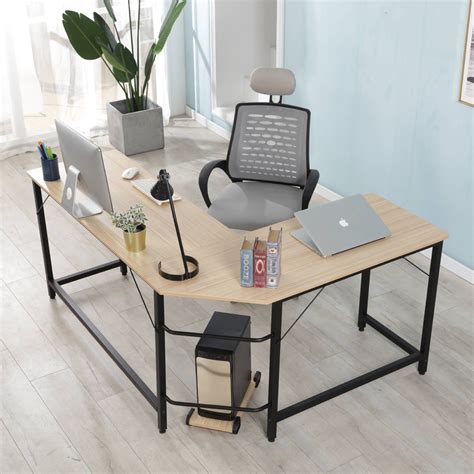 Merax L Shaped Desk With Metal Legs Office Desk Corner Computer Desk