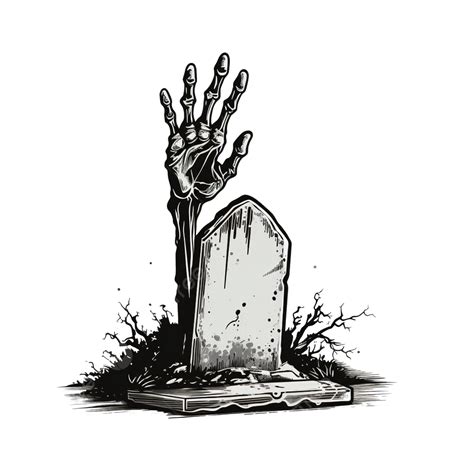 Gravestone With Sticking Out Zombie Hand Halloween Illustration Tomb